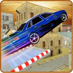 屋顶跳跃的汽车特技表演