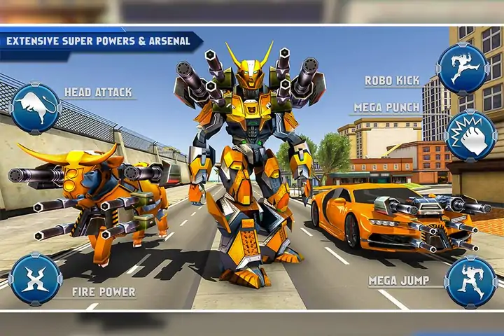 公牛机器人汽车改造游戏：机器人射击