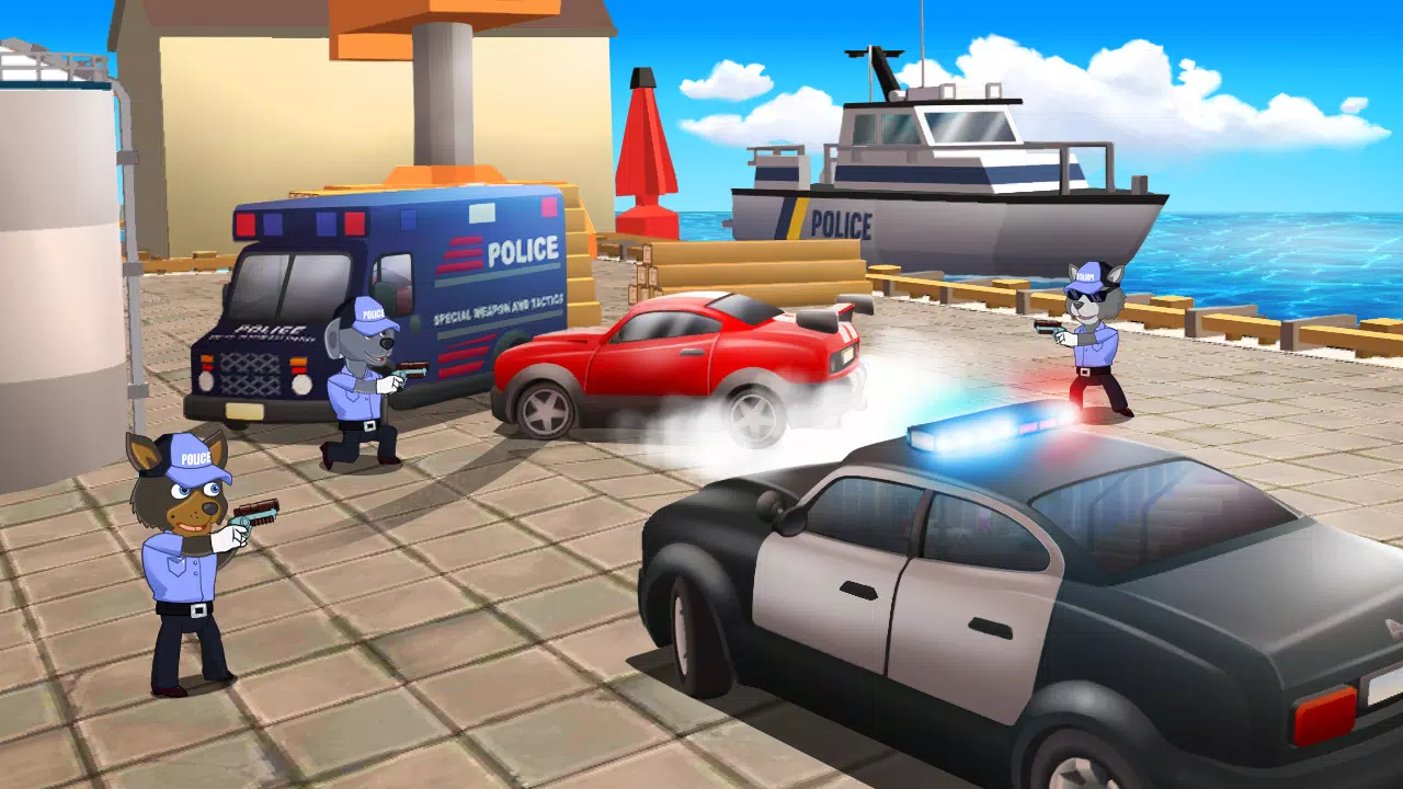 孩子们赛车。 小狗巡逻