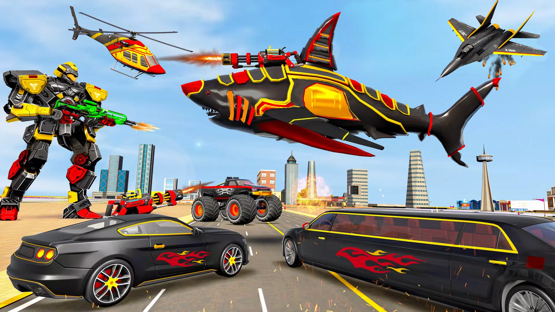 鲨鱼游戏机器人变形3D